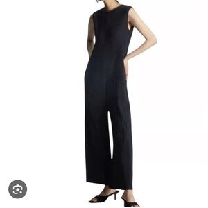 COS black pleated wide leg jumpsuit, size XS